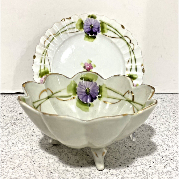 Vintage | Dining | Mayonnaise Bowl Drip Dish Set Porcelain Hand Painted ...